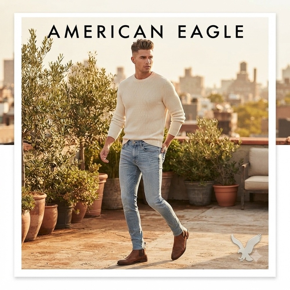 American‎ Eagle Airflex+ Skinny Jeans Mens 28x32 Light Wash Blue Denim Pants